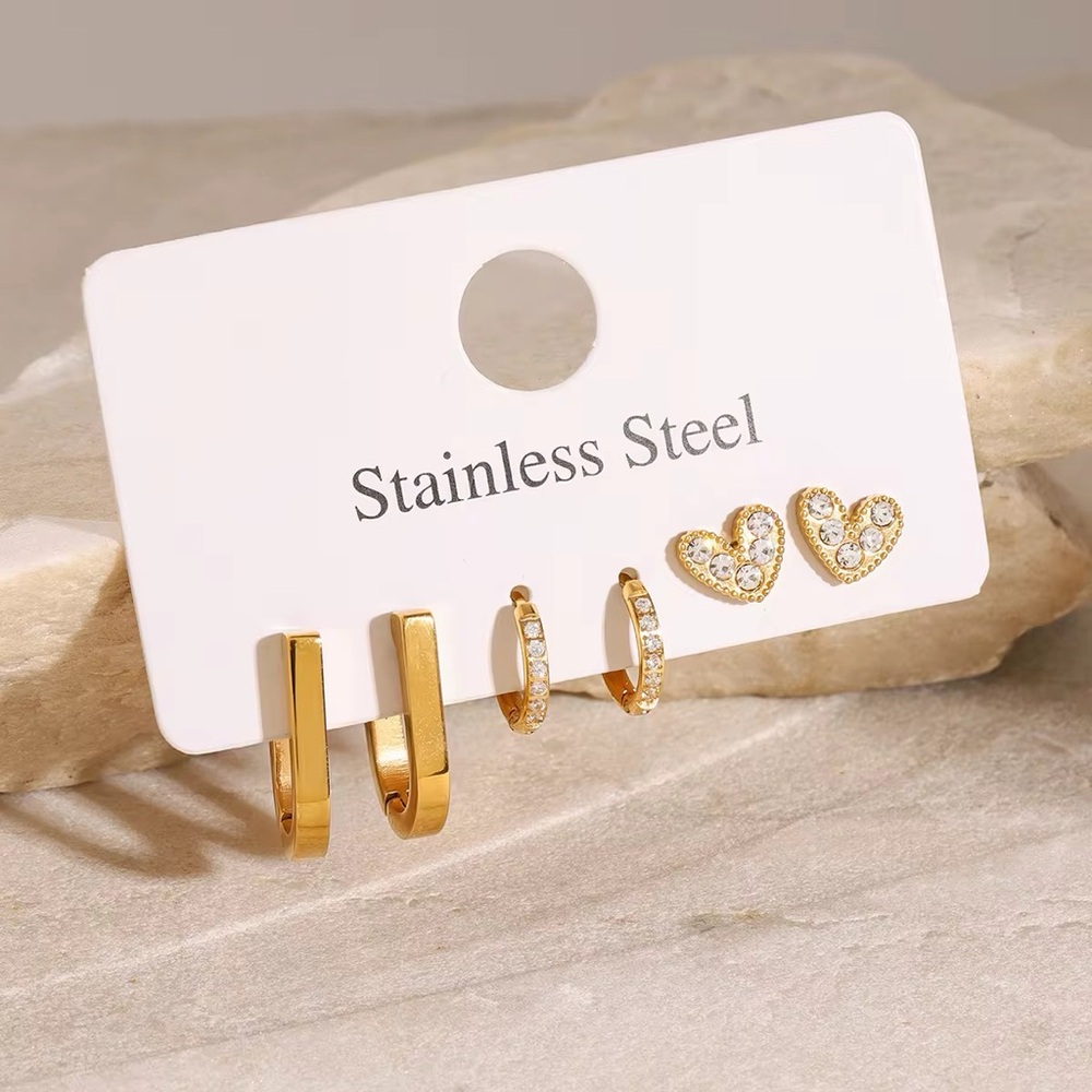3 Pairs | 18K Gold Plated  Earring Set